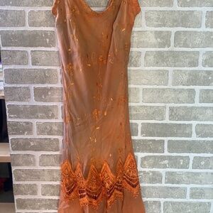 Vintage! Silk Blend Hand-Dyed Flapper Style Orange Sleeveless Dress Astoria